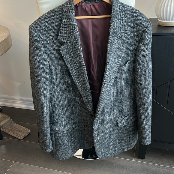 Moores Harris Tweed Blue Gray Wool Blazer Men’s 44R Single Breasted Sportscoat - Picture 3 of 16
